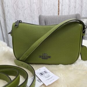 COACH Kailey Bright Olive Green Pebble Leather Crossbody Shoulder Bag
